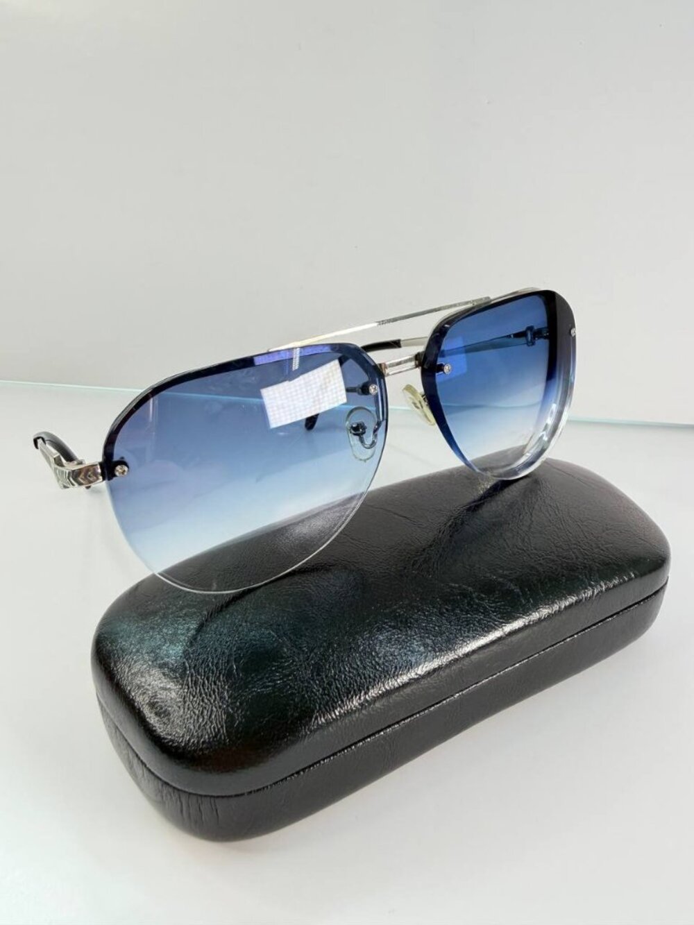 Men's Blue Gradient Lens Sunglasses with Silver Frame